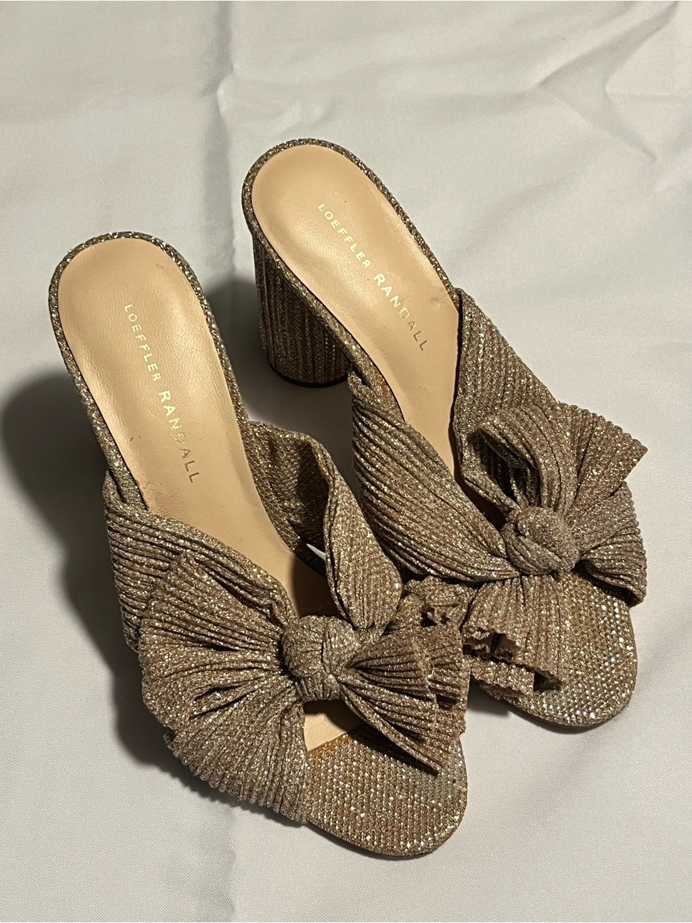 Loeffler Randall Metallic Knotted Block Heel Mules - Gold